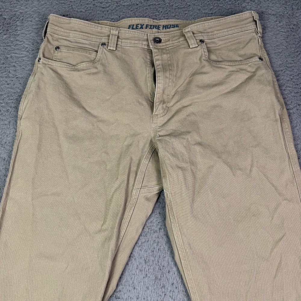Duluth Trading Co Flex Fire Hose Work Pants Mens 36x32 Beige Slim Utility Canvas